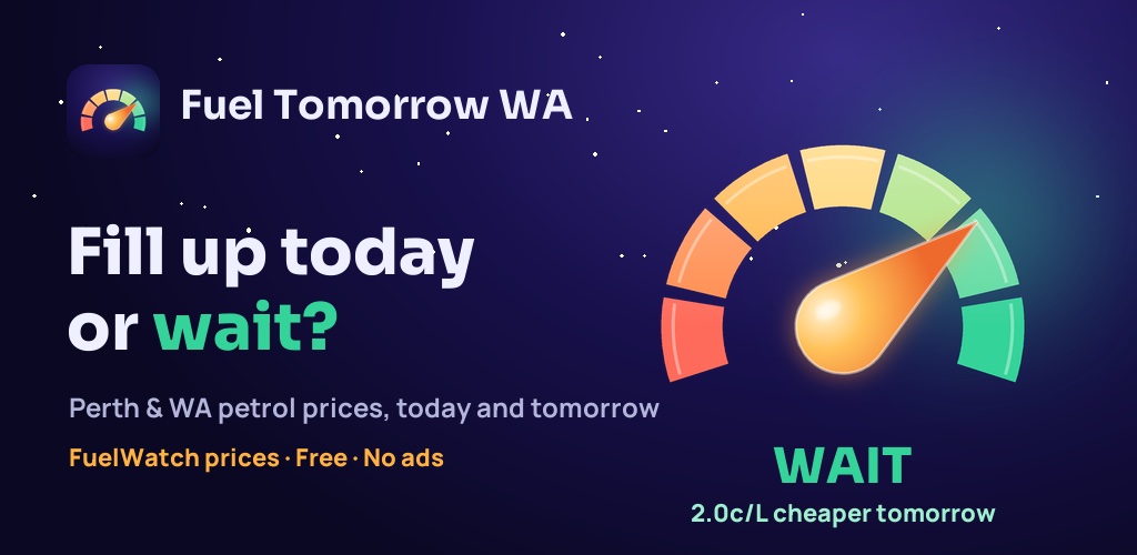 Fuel Tomorrow WA: fill up today or wait? The gauge points to Wait, 2.0c/L cheaper tomorrow
