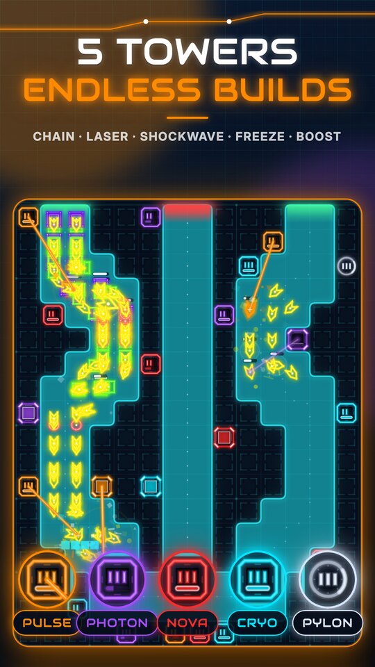 The five towers: Pulse, Photon, Nova, Cryo and Pylon